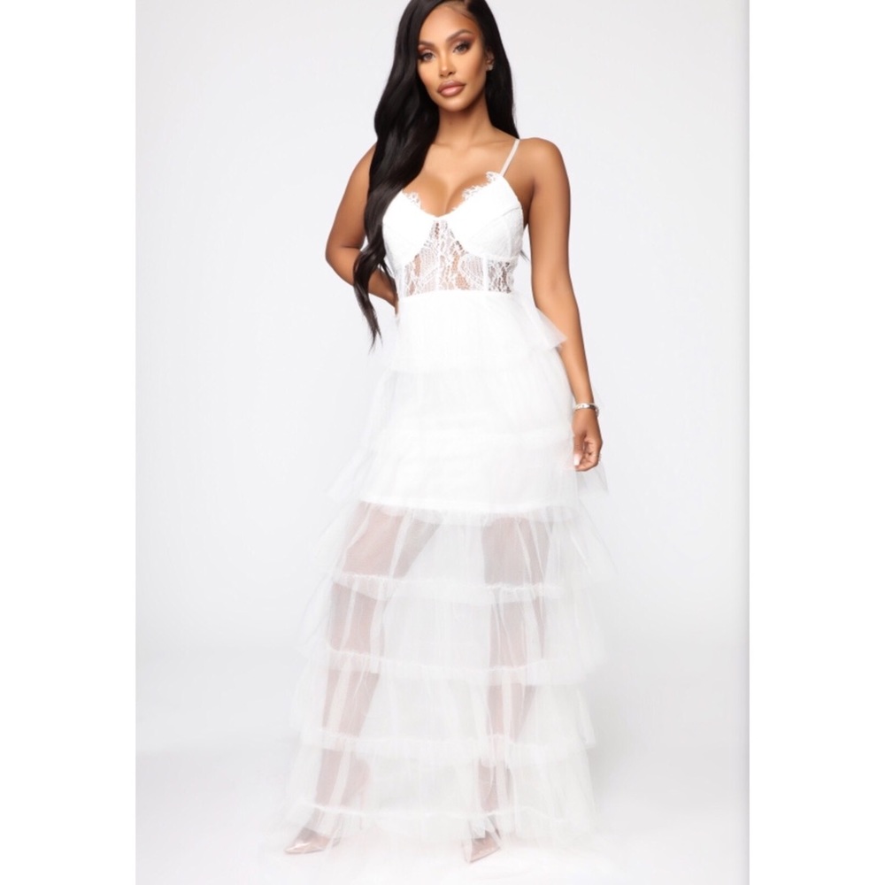 Fashion Nova sheer tiered maxi dress
